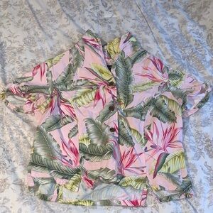 Tropical Pink Leaf Print Women's Top